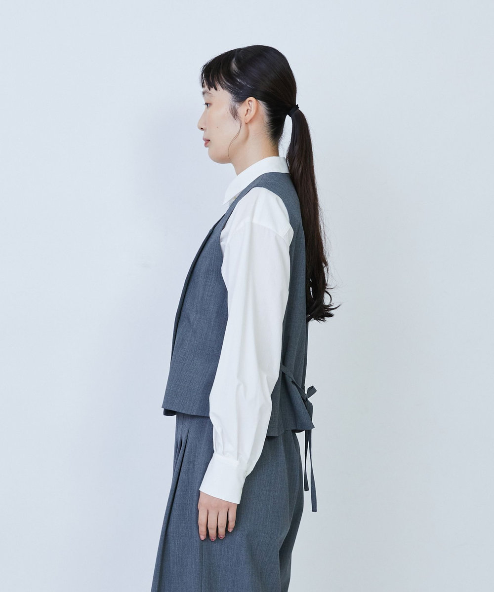 LOISIR ウール混ギャバデザインベスト グレー