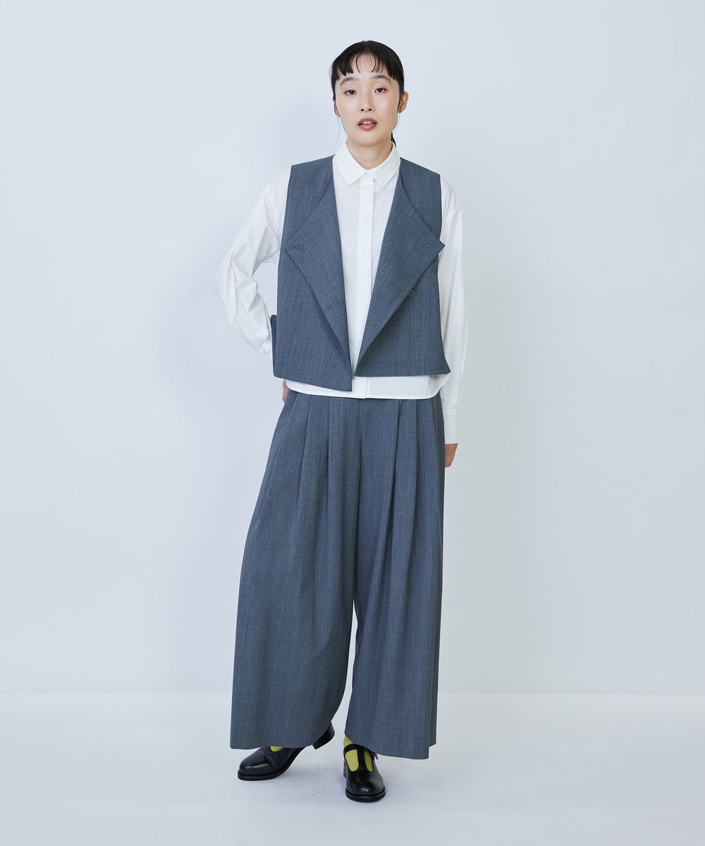 LOISIR ウール混ギャバデザインベスト グレー