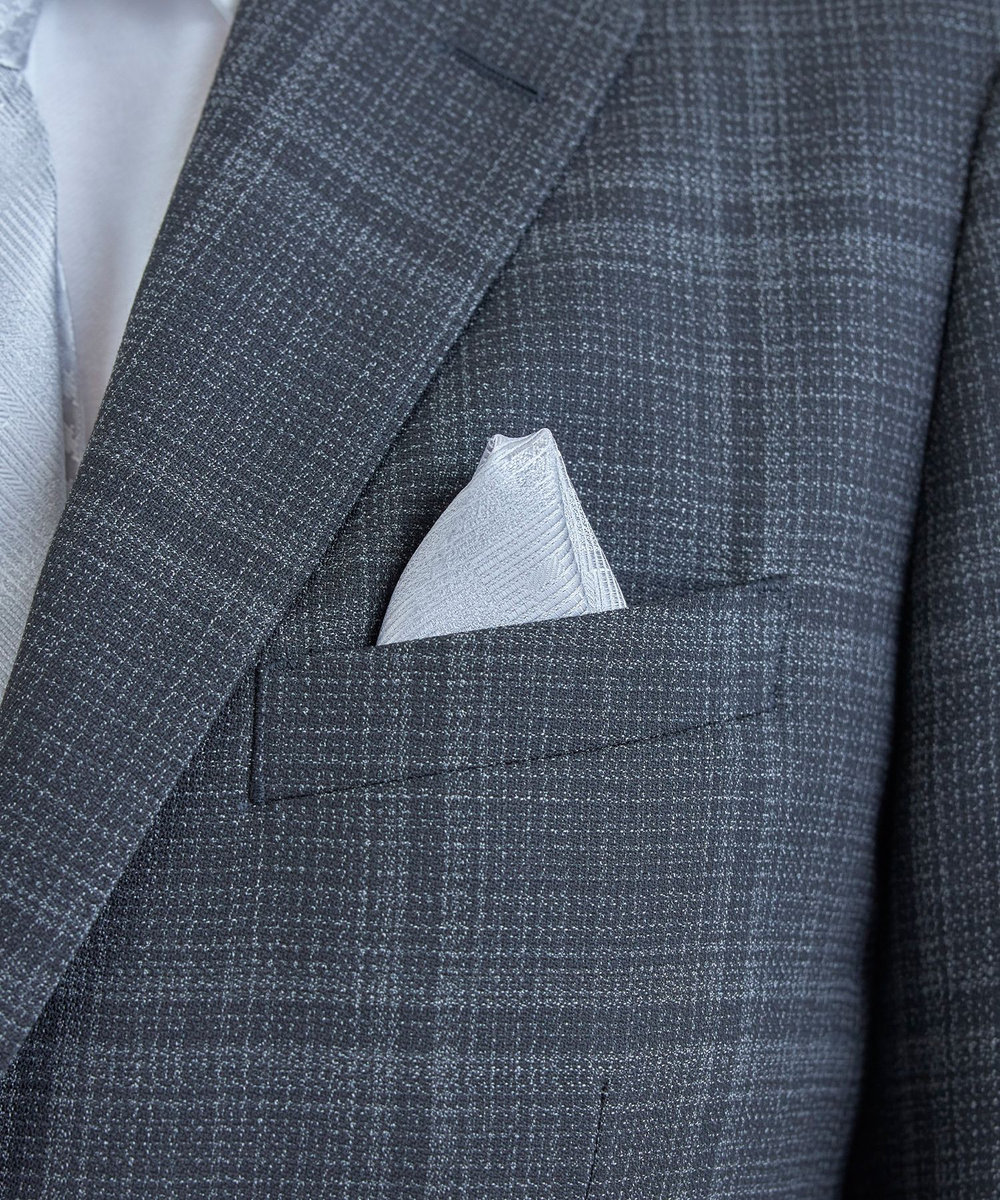 MEN'S BIGI ジオメトリック柄シルクチーフ シルバー