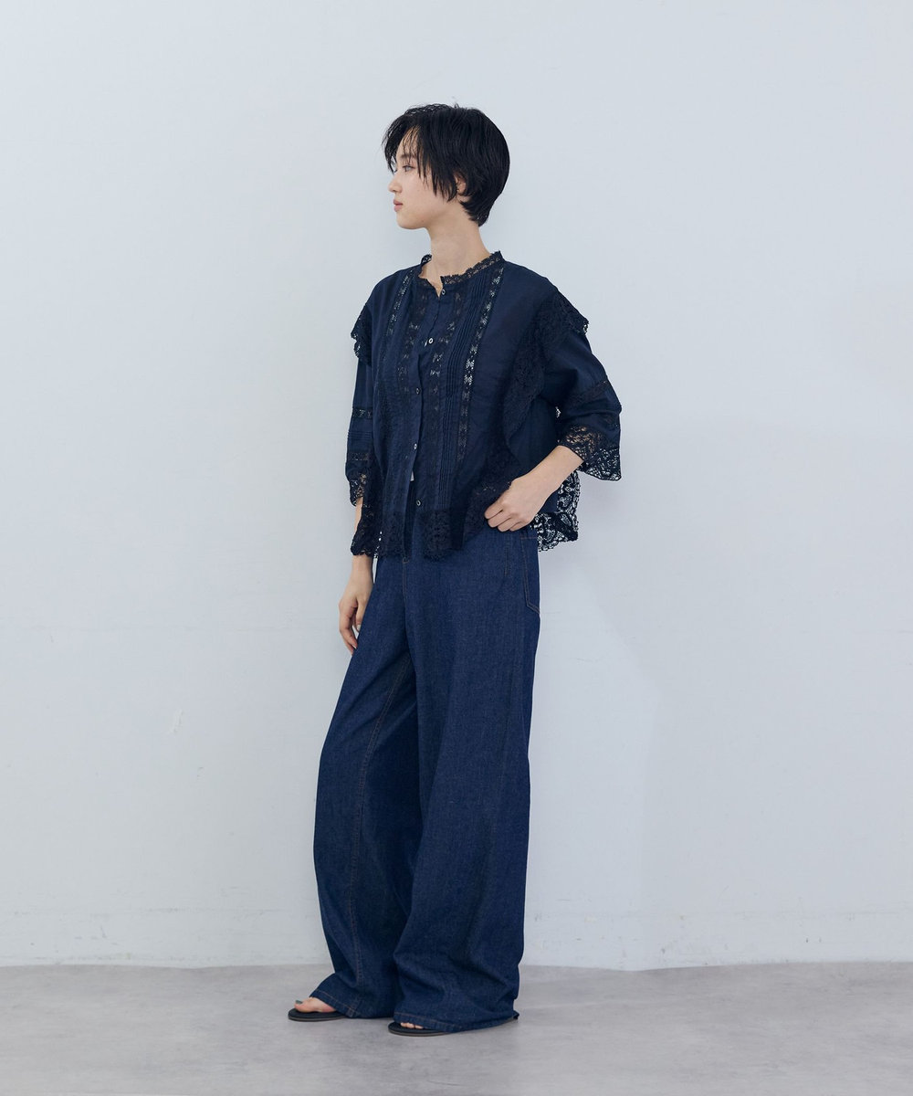 ADIEU TRISTESSE インドレースパッチワークショートブラウス ネイビー