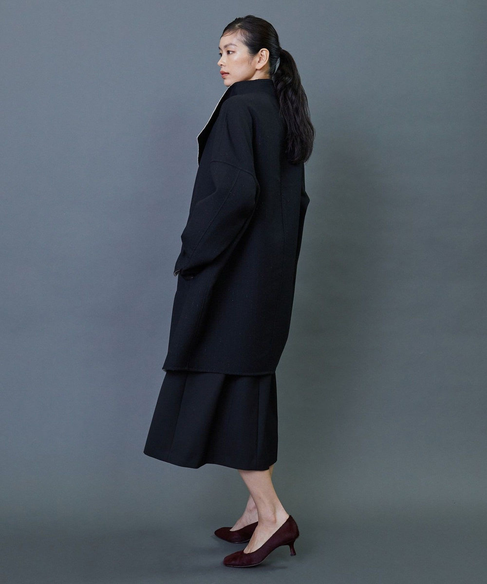 L'EQUIPE COUTURIER ダブルフェイスラメストライプコート ブラック