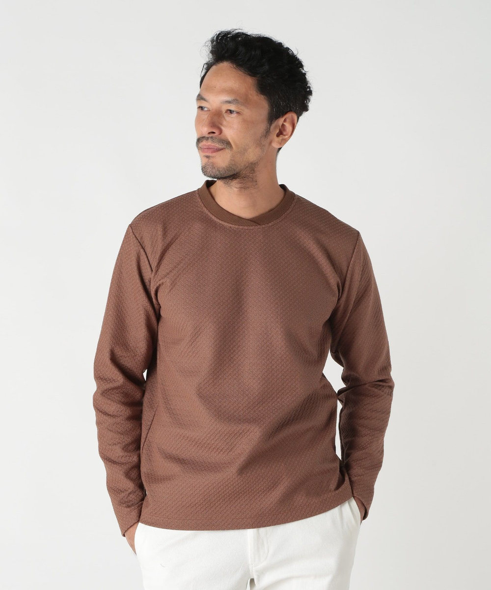 MEN'S BIGI フクレジャガード　クルーネックリブカットソー ブラウン