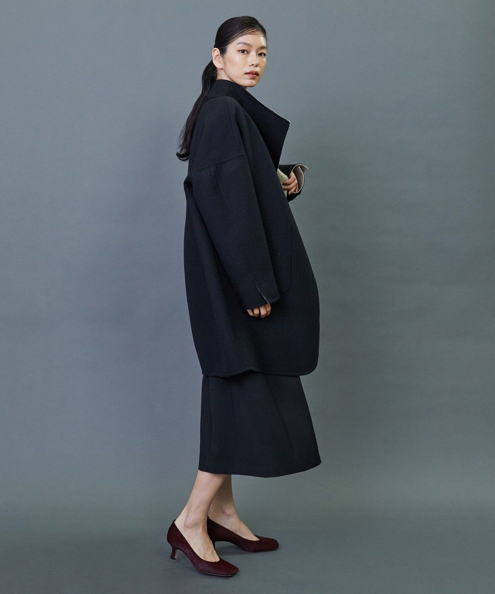 L'EQUIPE COUTURIER ダブルフェイスラメストライプコート ブラック