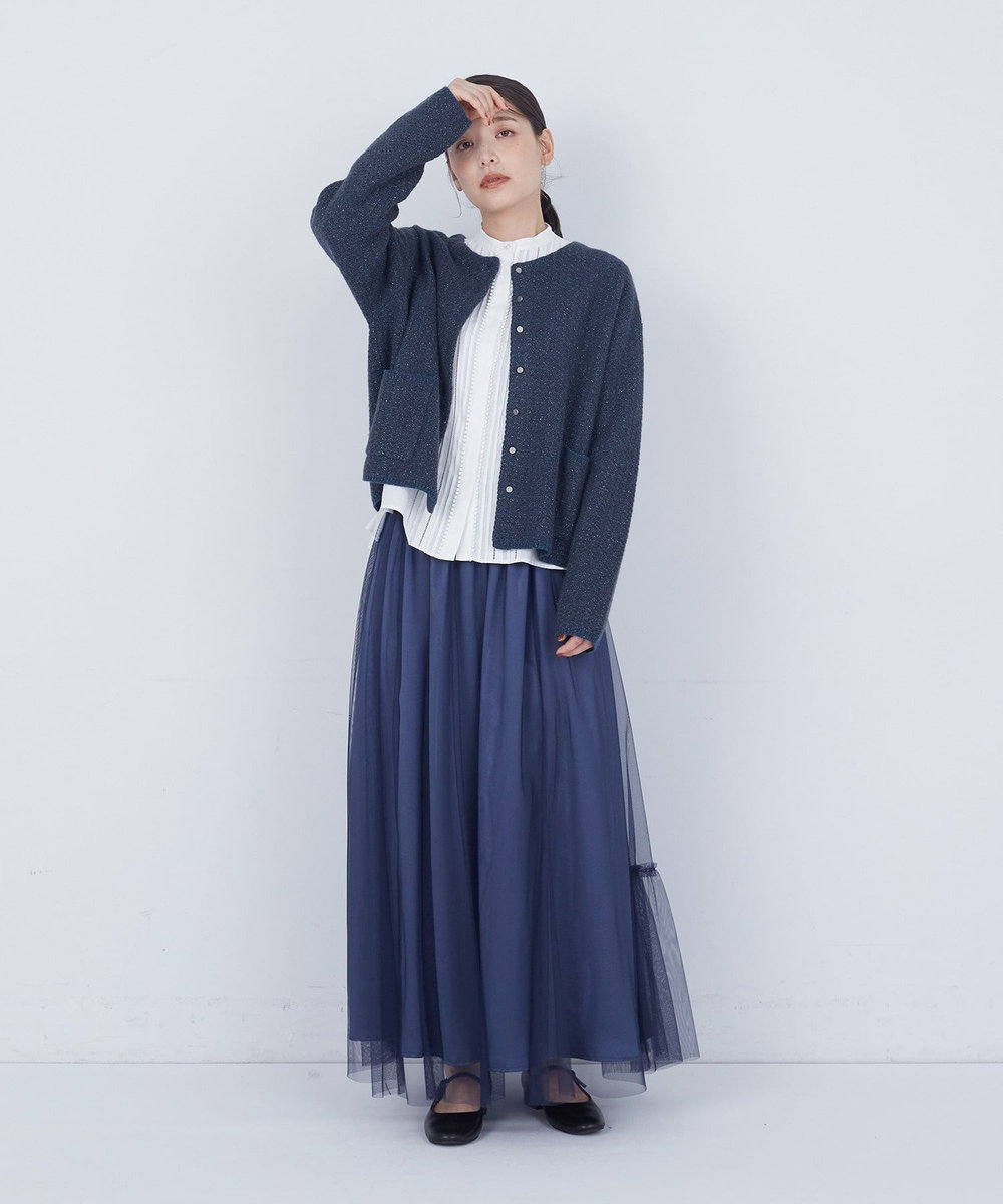 ADIEU TRISTESSE ラメ×アルパカウールラーベン柄カーディガン ネイビー