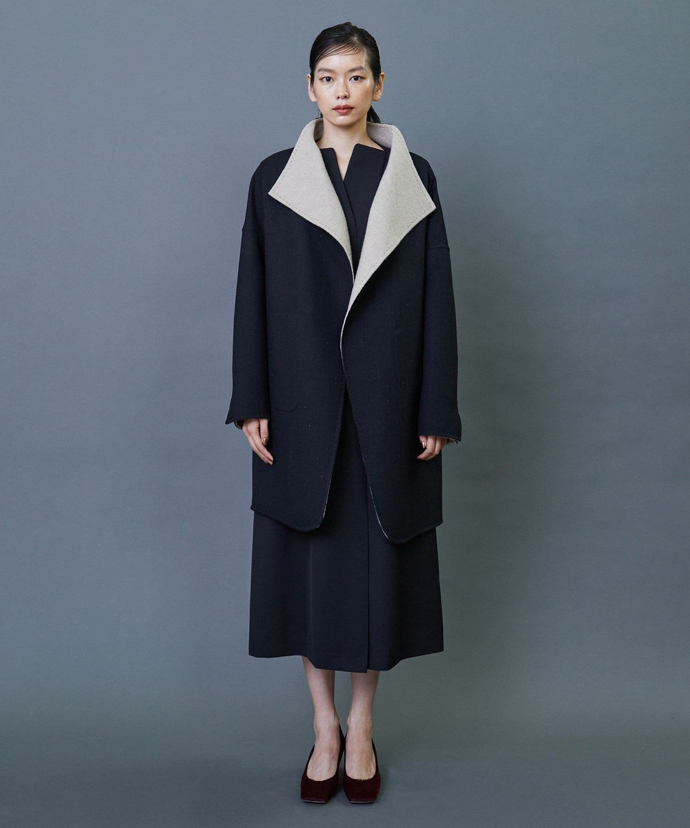 L'EQUIPE COUTURIER ダブルフェイスラメストライプコート ブラック