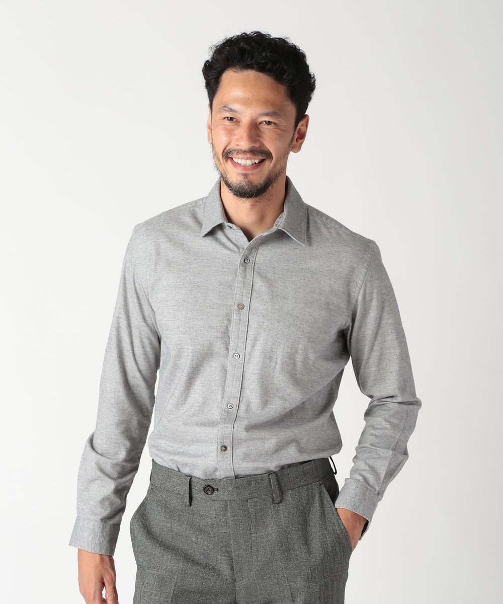 MEN'S BIGI フランネルフレンチフロントカジュアルシャツ グレー