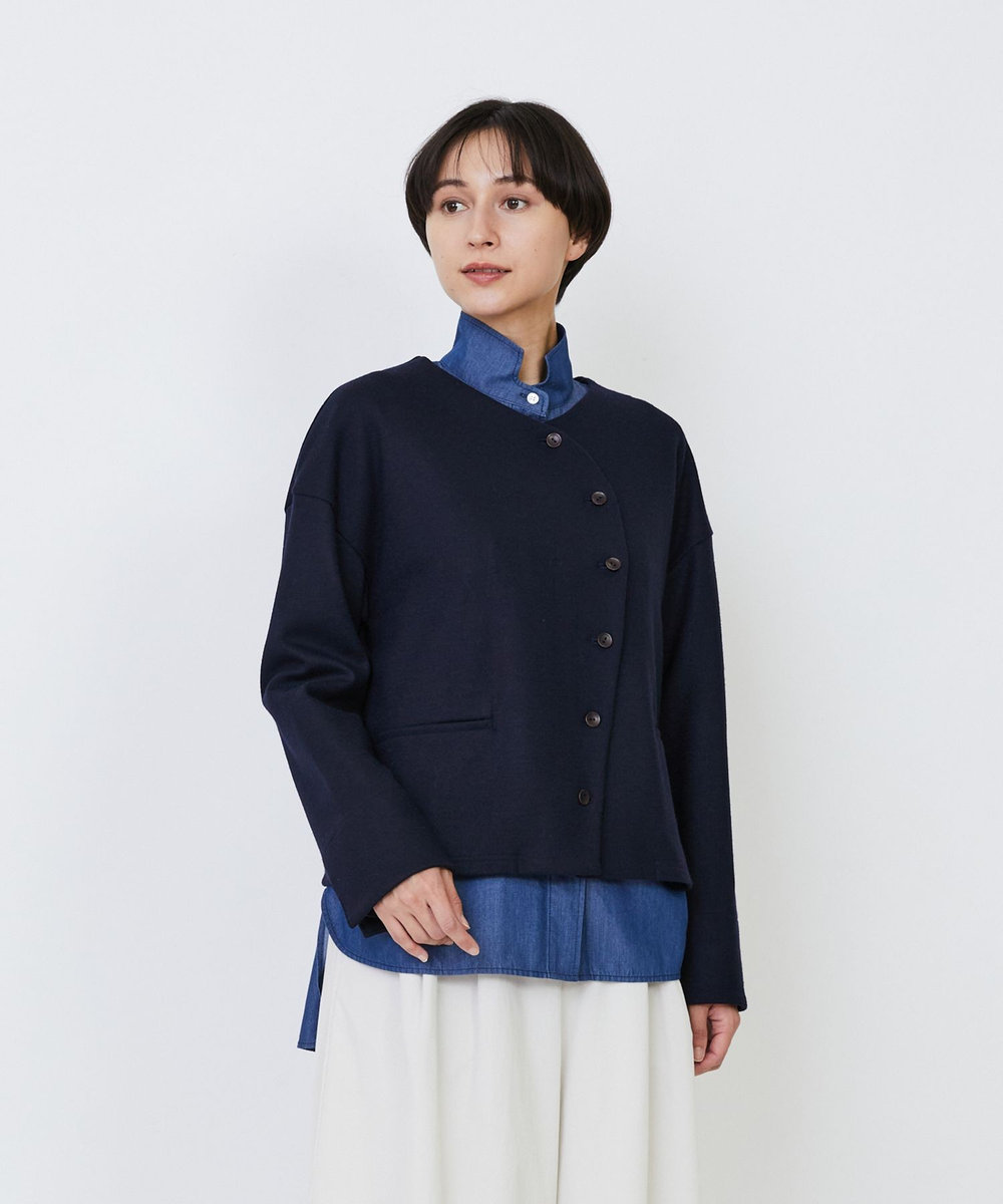 LOISIR ウール圧縮スムースジャケット ネイビー