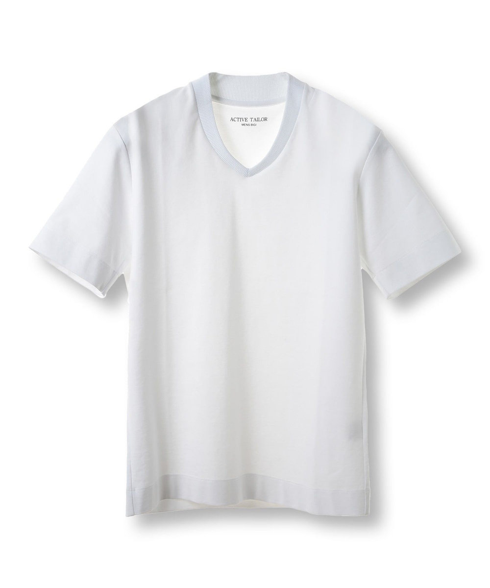 MEN'S BIGI 【ACTIVE TAILOR/アクティブテイラー】シルケットスムースVネックTシャツ＜接触冷感 / UVカット＞ ホワイト