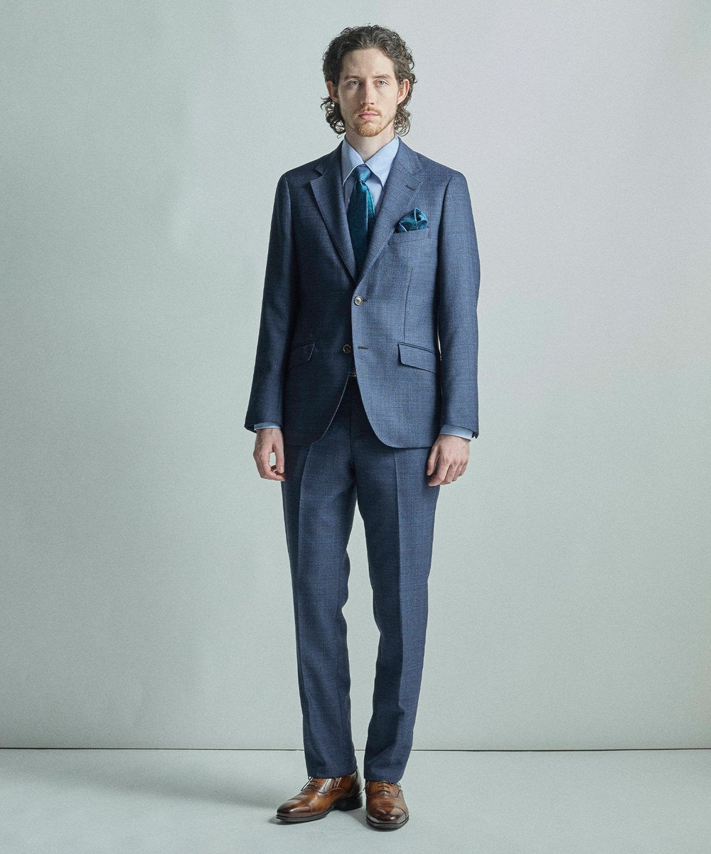 MEN'S BIGI シャドーペイズリー柄シルクチーフ ターコイズブルー