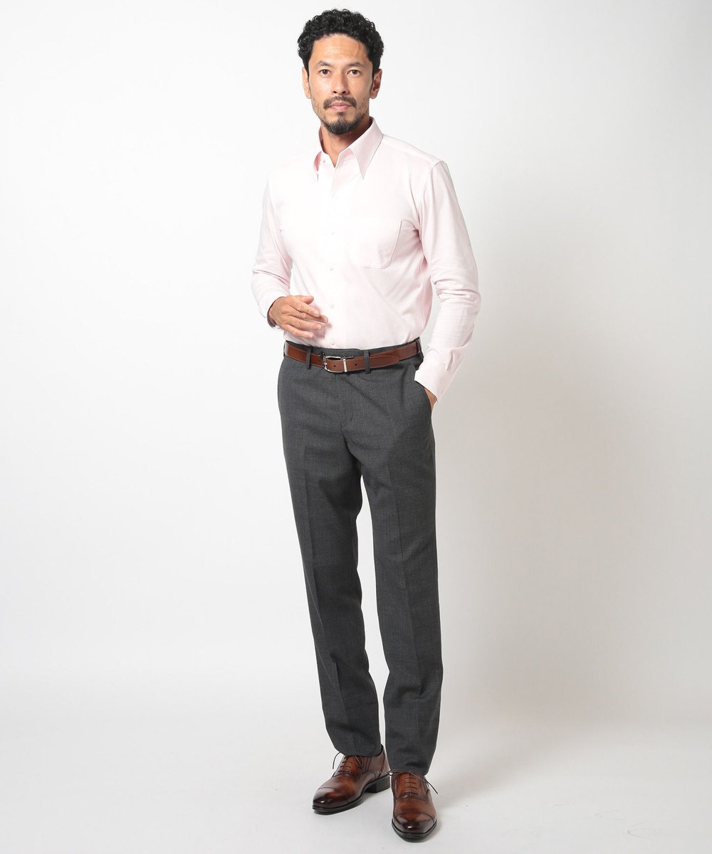 MEN'S BIGI ハイゲージツイルワンピースカラーボタンダウンドレスシャツ ピンク