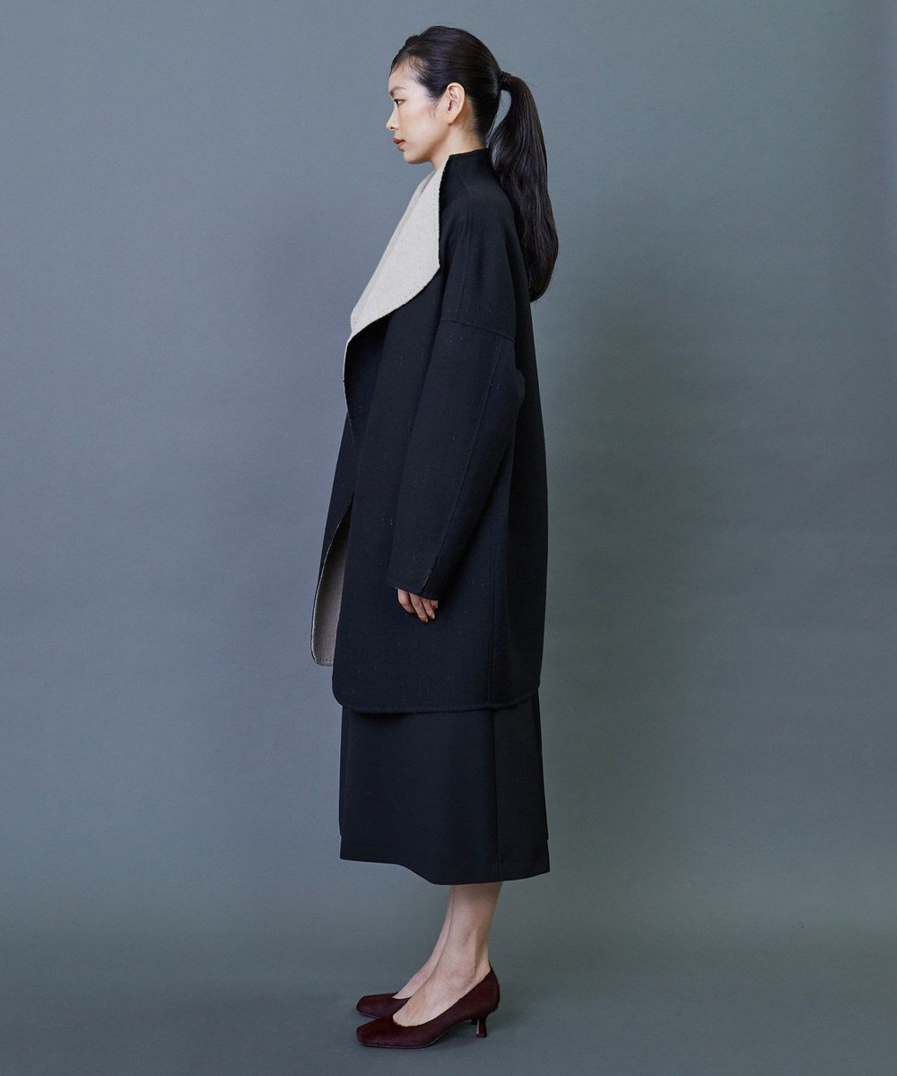 L'EQUIPE COUTURIER ダブルフェイスラメストライプコート ブラック
