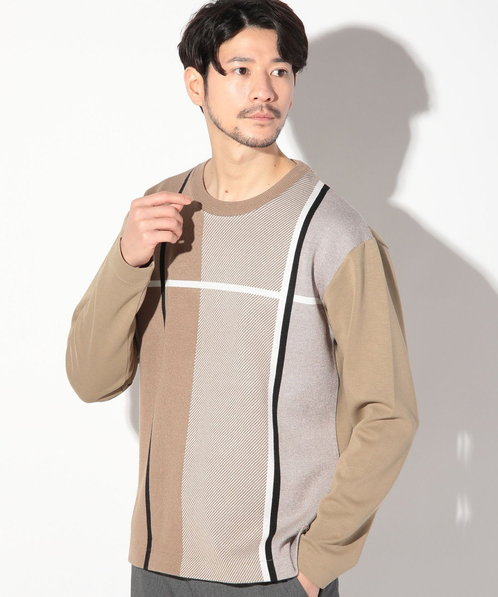 UNION STATION ニット×ダンボールクルネックーロンT ベージュ