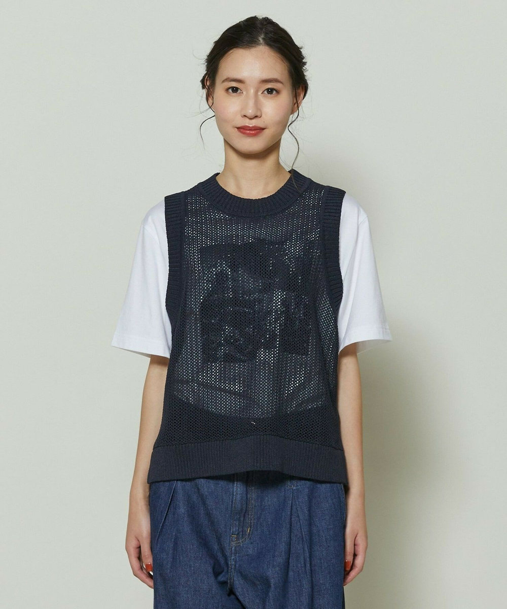 L'EQUIPE GREEN 和紙メッシュジレ ネイビー