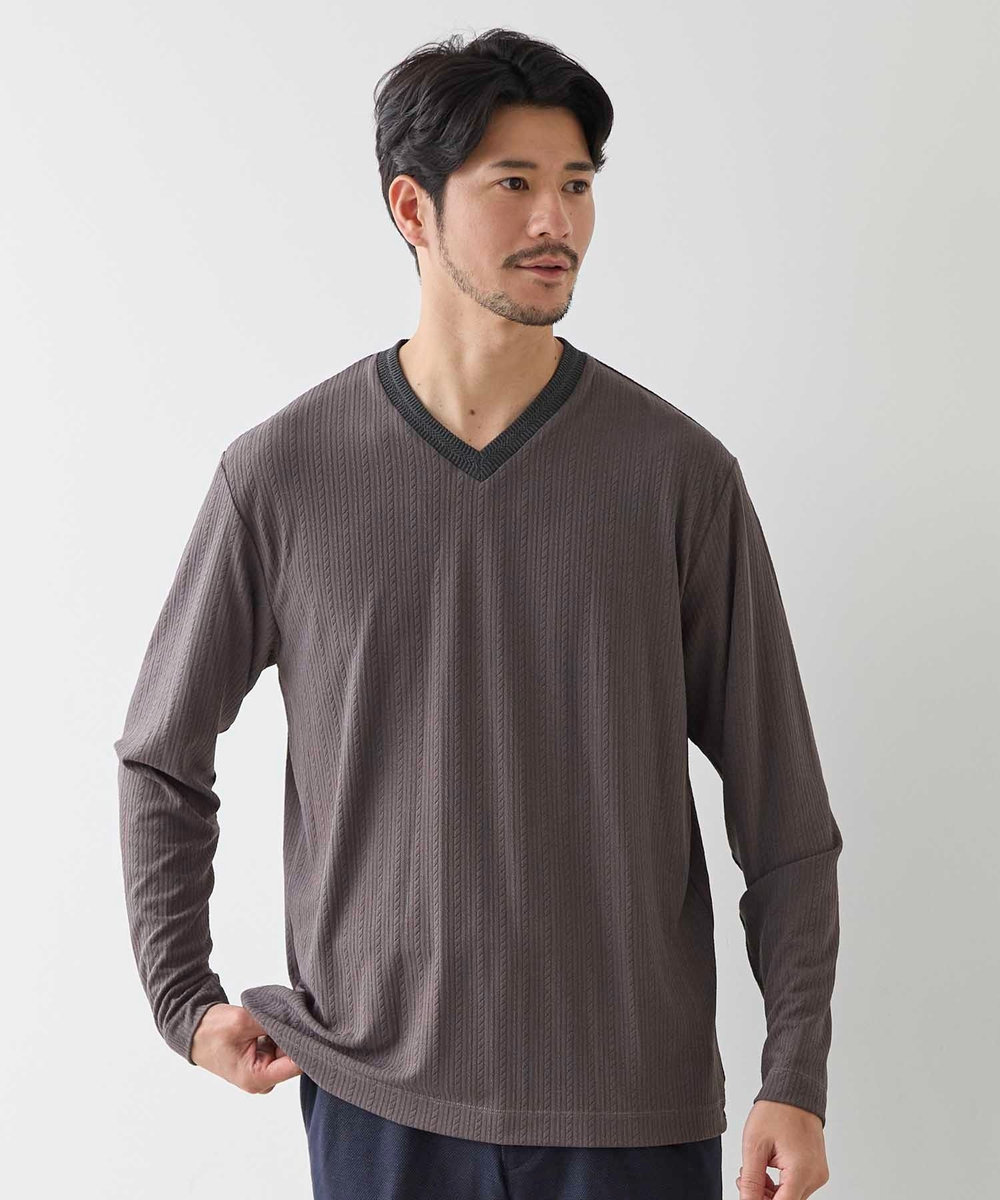 UNION STATION リンクスジャガード　リブニットソーTシャツ チャコールグレー