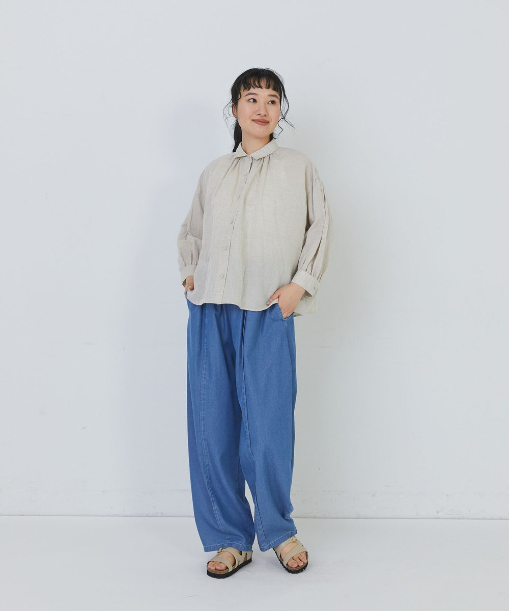 congés payés ADIEU TRISTESSE コットンリネンギャザーシャツ ベージュ
