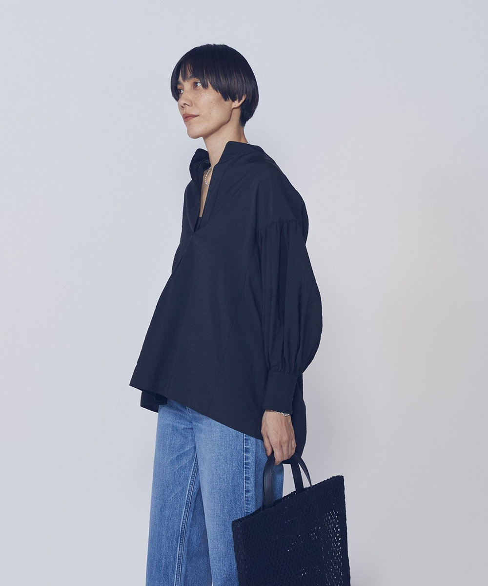 1er Arrondissement モダールナイロンシルクスキッパーブラウス ブラック