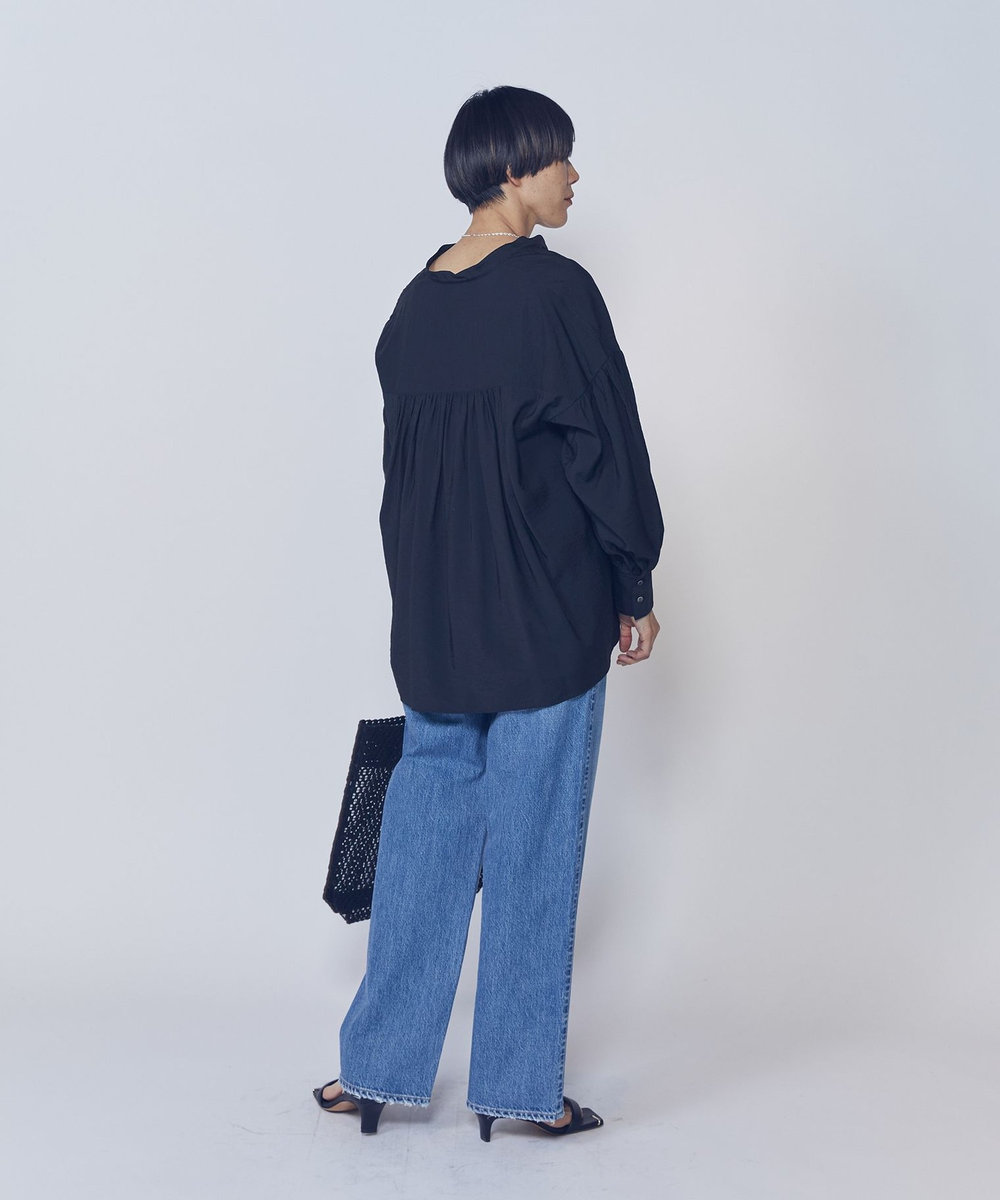 1er Arrondissement モダールナイロンシルクスキッパーブラウス ブラック