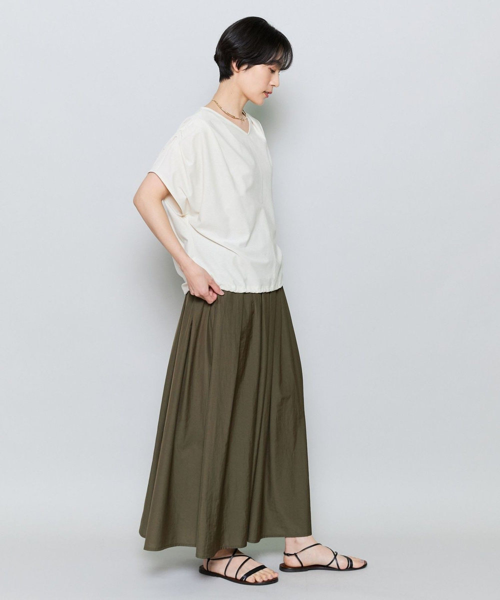 MOGA コットンリネンフロートタックギャザージャージトップス ベージュ