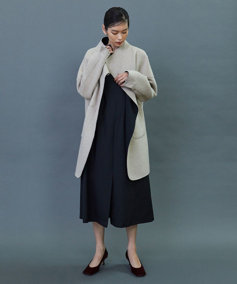 L'EQUIPE COUTURIER ダブルフェイスラメストライプコート ブラック