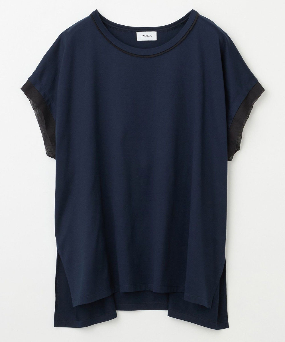 MOGA Lサイズ（大きいサイズ） 【大きいサイズ】60/2天竺メッシュレイヤードクルーネックTシャツ ネイビー