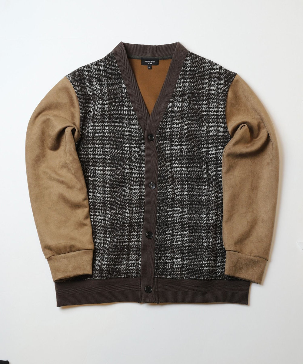 MEN'S BIGI 杢ジャガードニットプリントカーディガン ブラウン