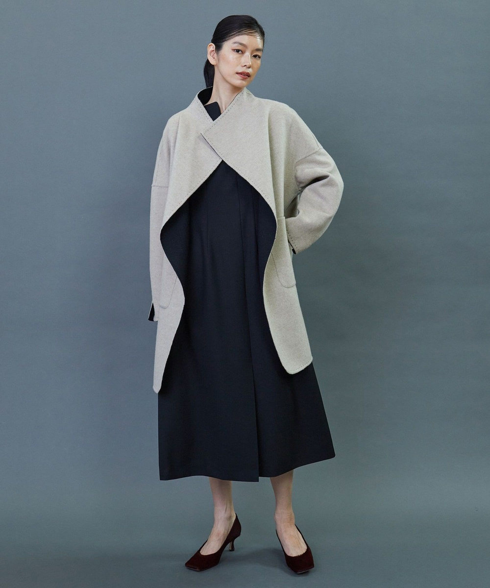 L'EQUIPE COUTURIER ダブルフェイスラメストライプコート ブラック