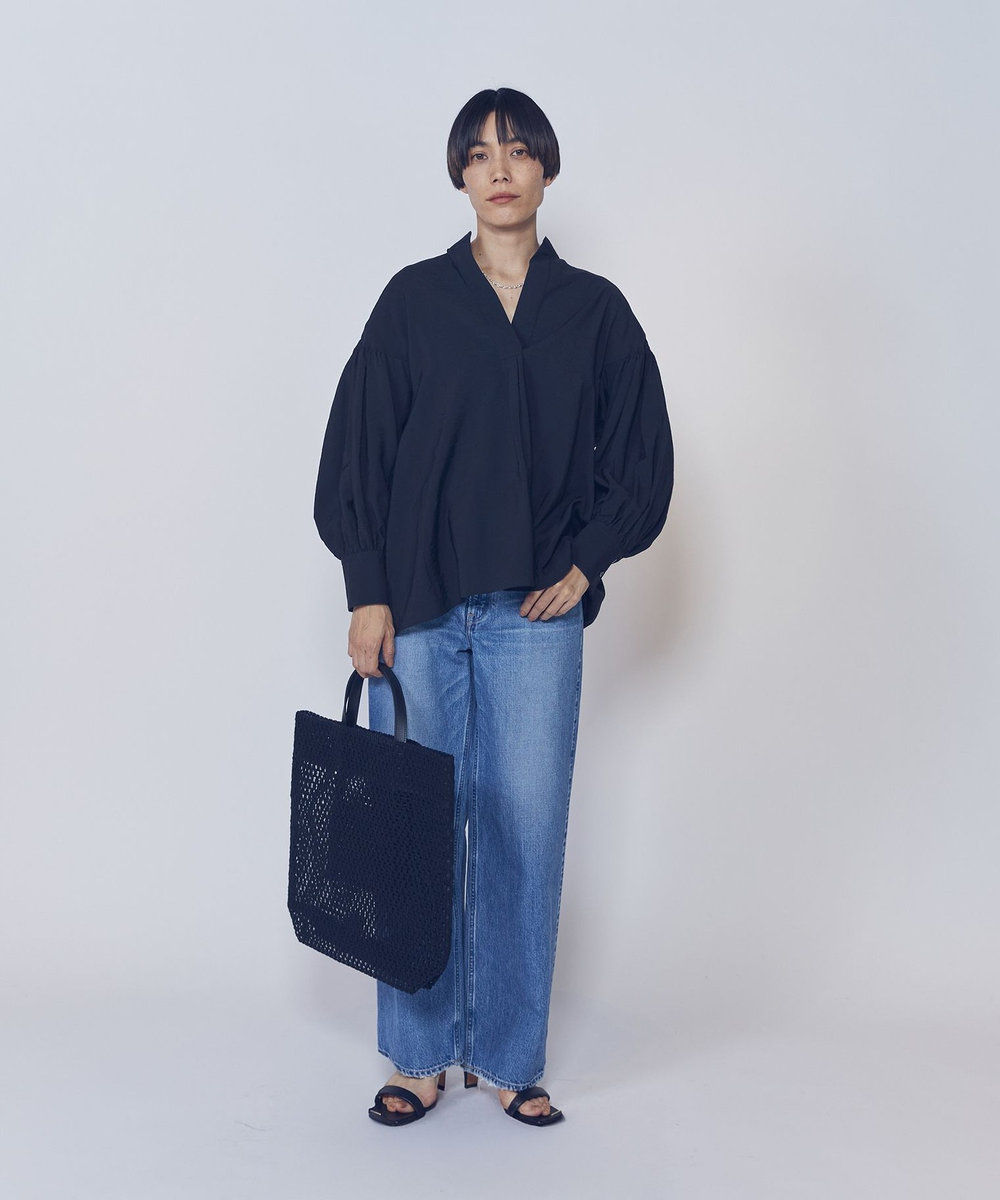 1er Arrondissement モダールナイロンシルクスキッパーブラウス ブラック
