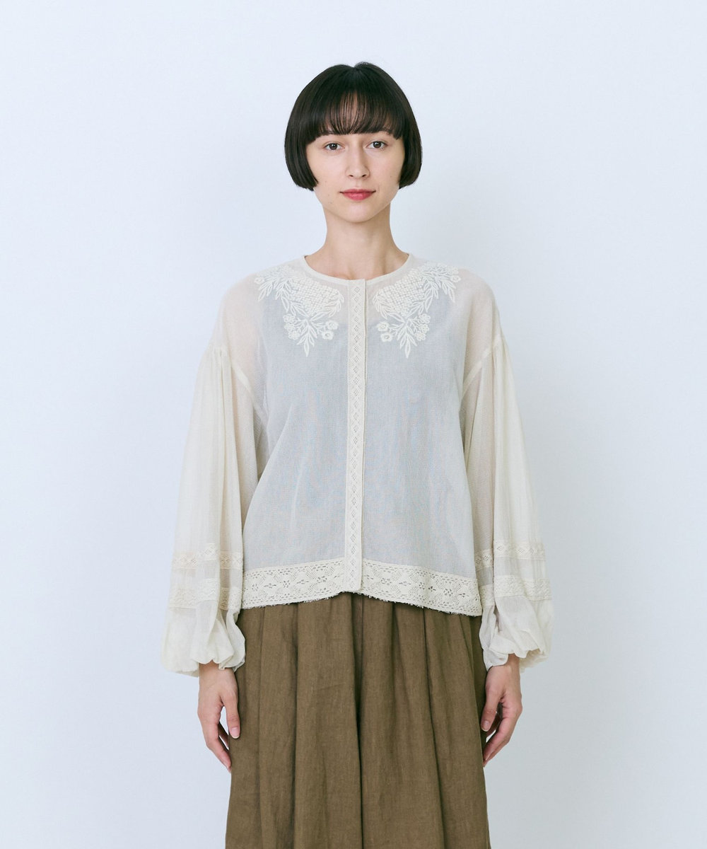LOISIR インドコットンチュール刺繍ブラウス ベージュ