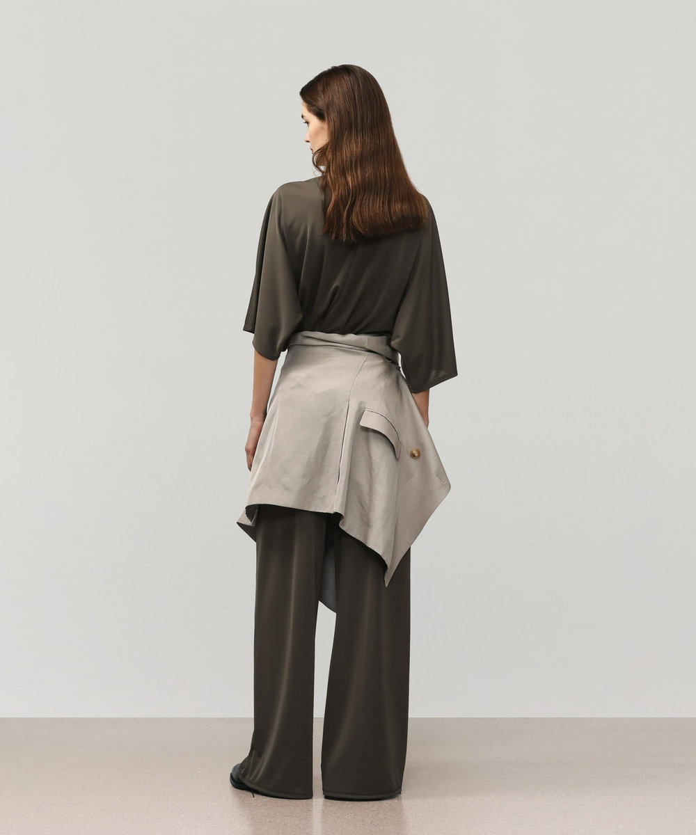 DÉPAREILLÉ TRIACETATE JERSEY WIDE PANTS / トリアセテートジャージーワイドパンツ グレイッシュベージュ