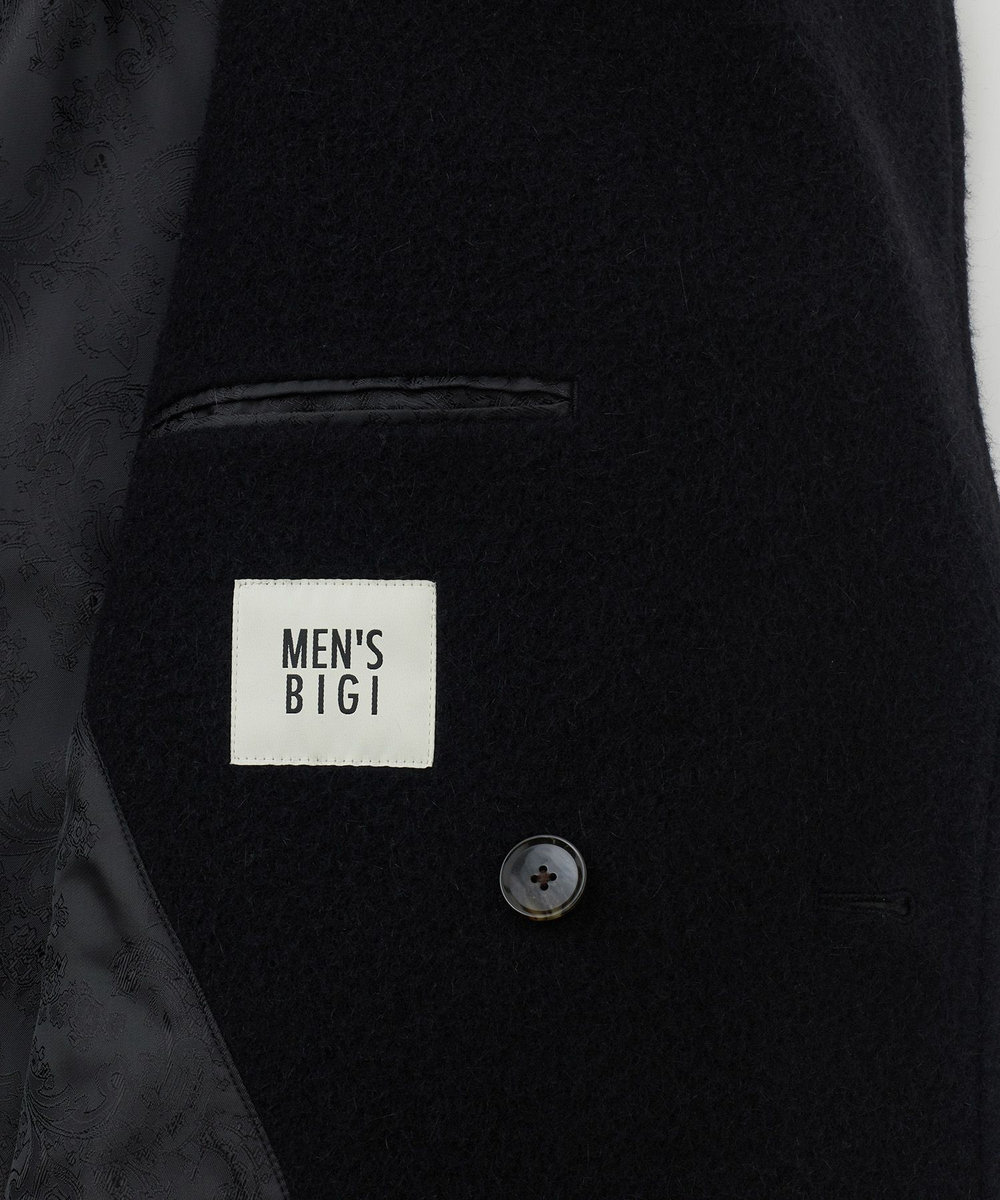 MEN'S BIGI ウールアンゴラビーバーポロコート ブラック