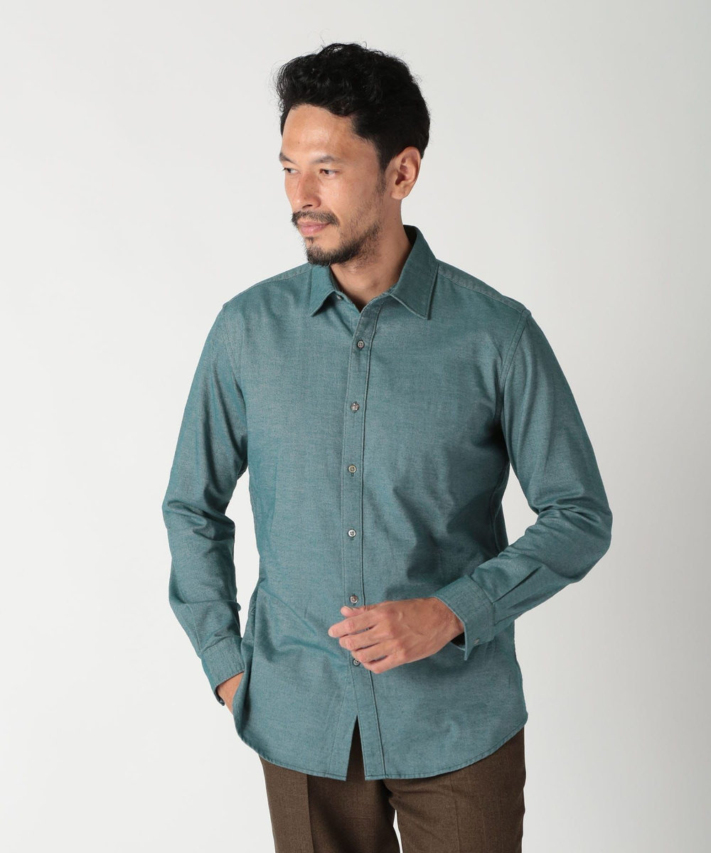 MEN'S BIGI フランネルフレンチフロントカジュアルシャツ グリーン