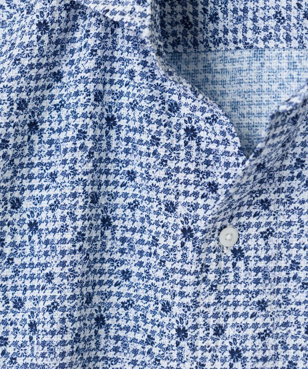 MEN'S BIGI 千鳥格子xフラワープリント七分袖シャツ＜吸水速乾、ストレッチ＞ ホワイト系その他