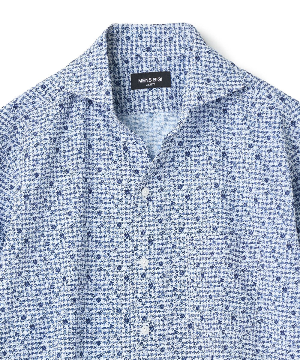 MEN'S BIGI 千鳥格子xフラワープリント七分袖シャツ＜吸水速乾、ストレッチ＞ ホワイト系その他