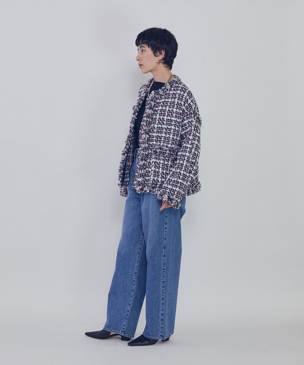 1er Arrondissement TORNIERフリンジツイードジャケット ネイビー