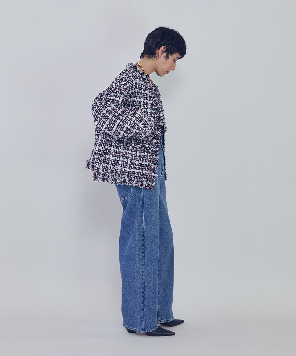 1er Arrondissement TORNIERフリンジツイードジャケット ネイビー