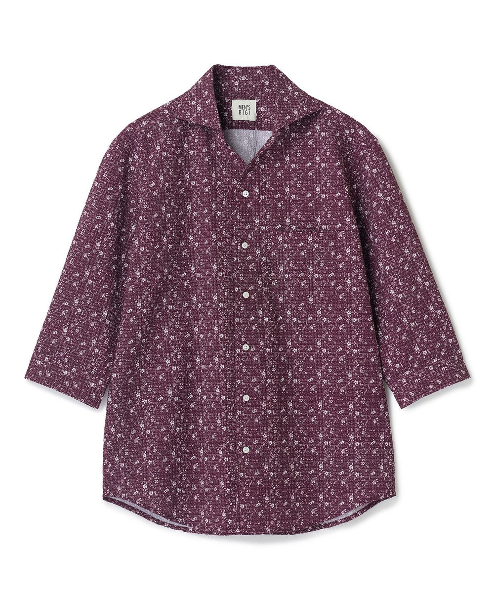 MEN'S BIGI 千鳥格子xフラワープリント七分袖シャツ＜吸水速乾、ストレッチ＞ ワイン
