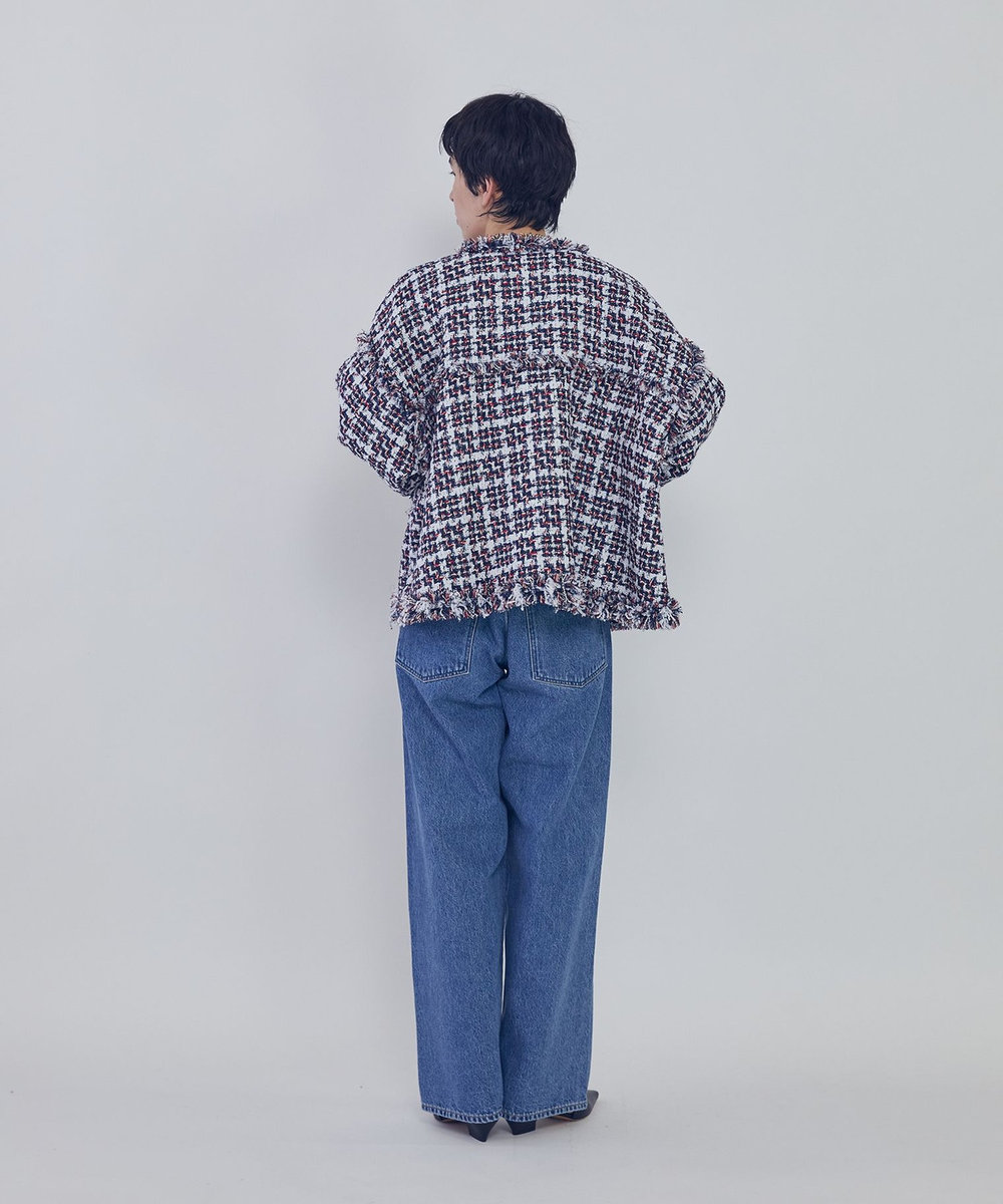 1er Arrondissement TORNIERフリンジツイードジャケット ネイビー