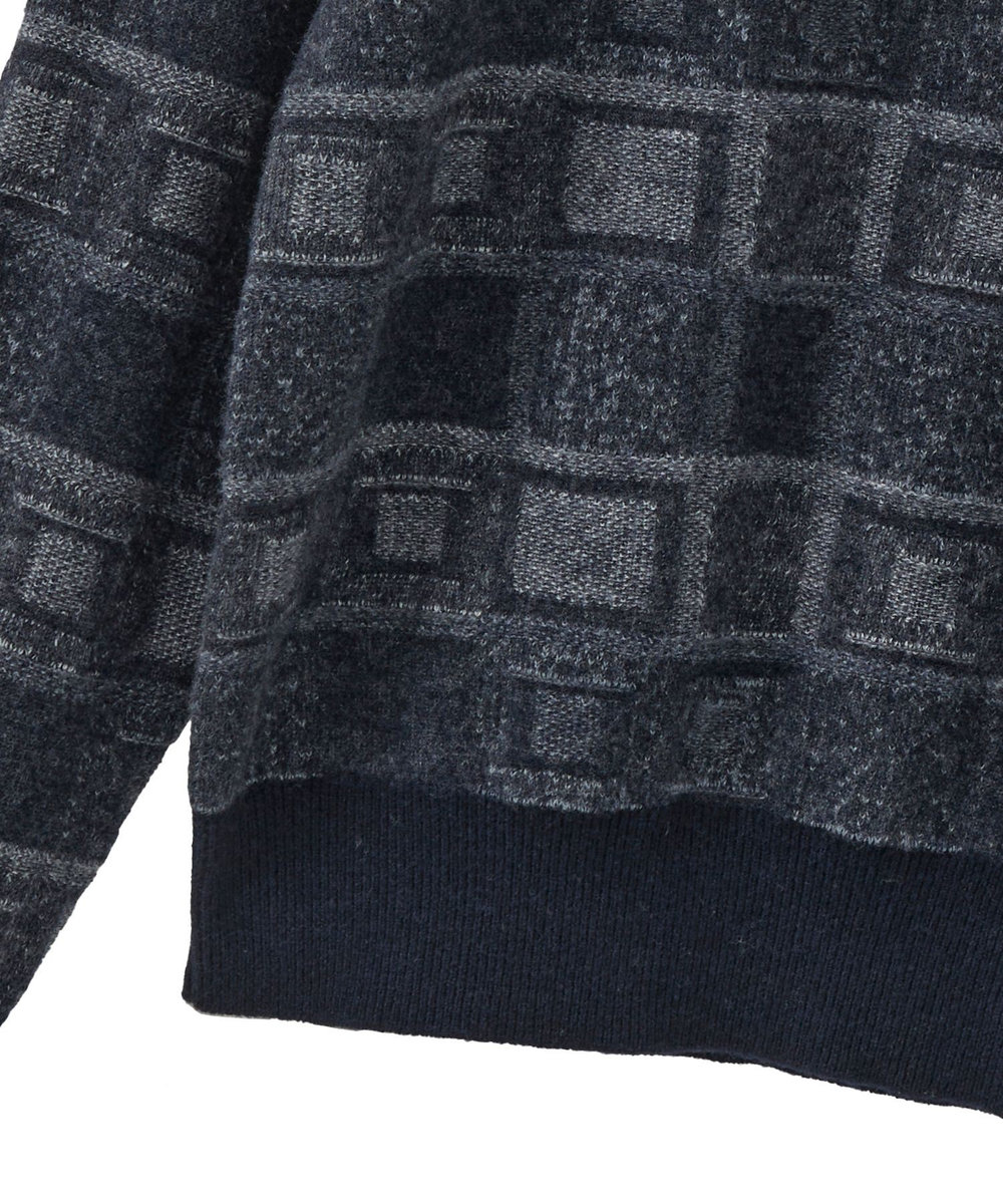 MEN'S BIGI リンクスジャカード クルーネックニット ネイビー