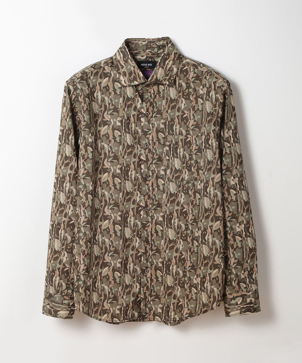 MEN'S BIGI エスニックLibertyプリントシャツ カーキ