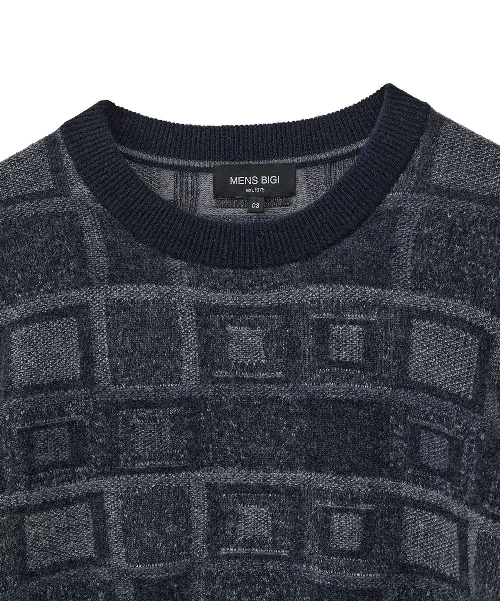 MEN'S BIGI リンクスジャカード クルーネックニット ネイビー