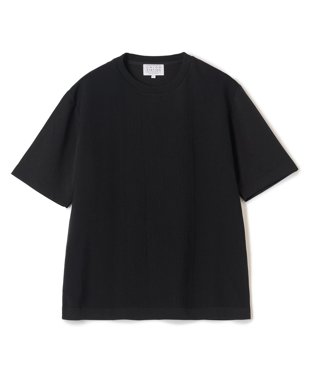 UNION STATION ニット×ポンチコンビハーフスリーブTシャツ＜ストレッチ・マシンウォッシャブル＞ ブラック