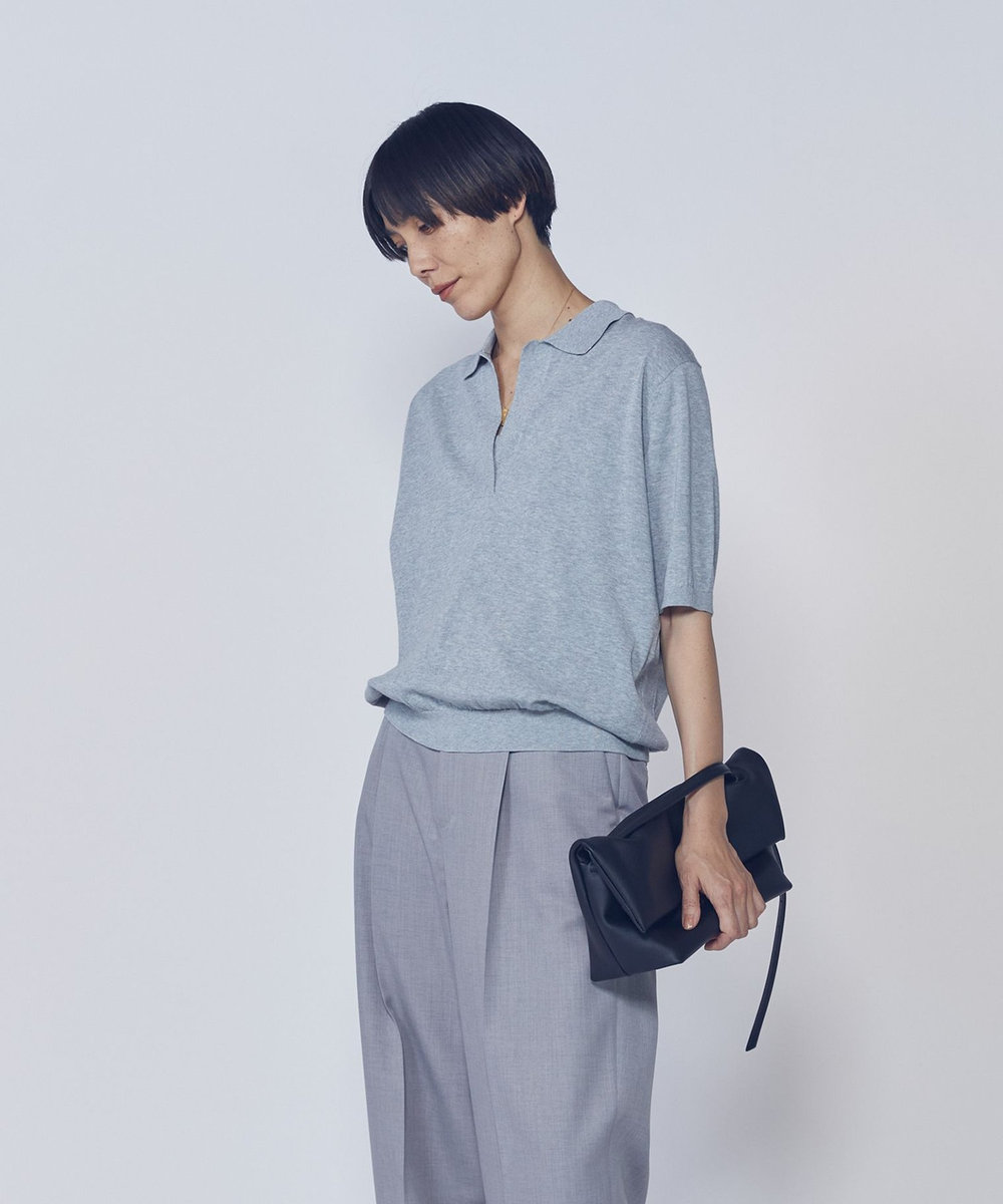 1er Arrondissement スキッパーショートスリーブニット トップグレー