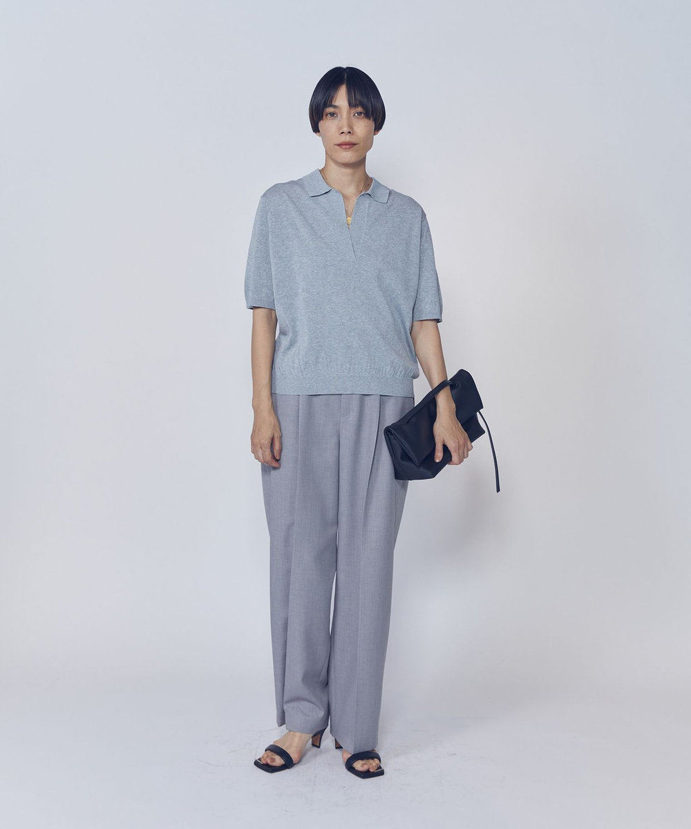 1er Arrondissement スキッパーショートスリーブニット トップグレー