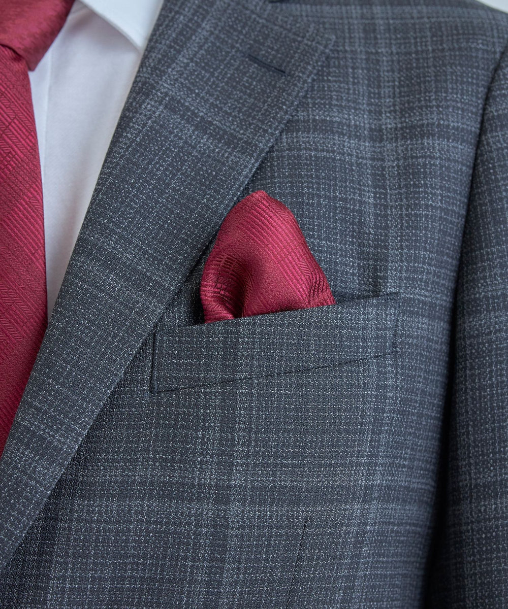MEN'S BIGI ジオメトリック柄シルクチーフ ボルドー