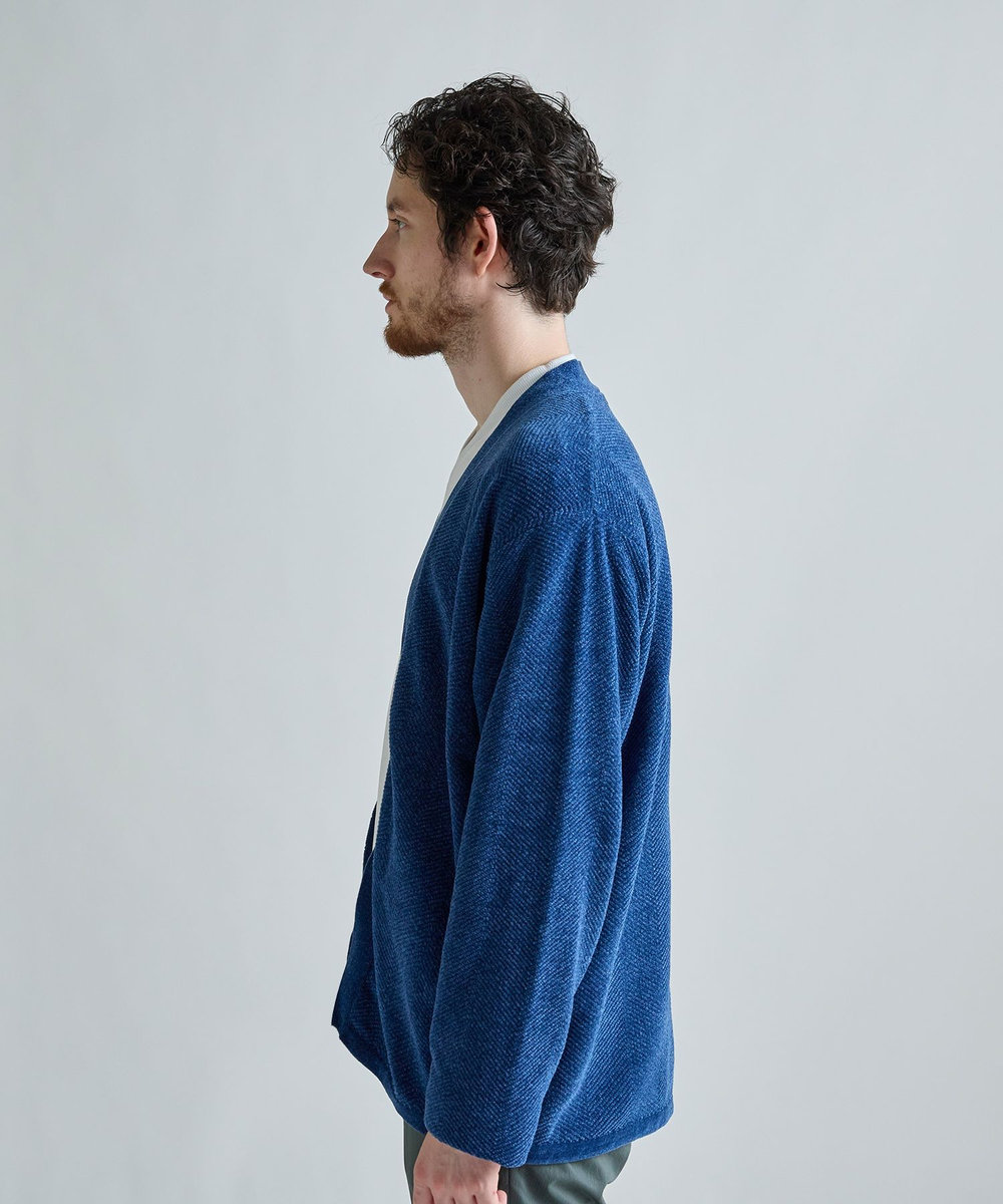 MEN'S BIGI モールヘリンボン ボタンレスカーディガン ブルー