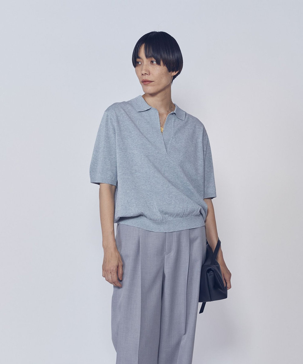 1er Arrondissement スキッパーショートスリーブニット トップグレー