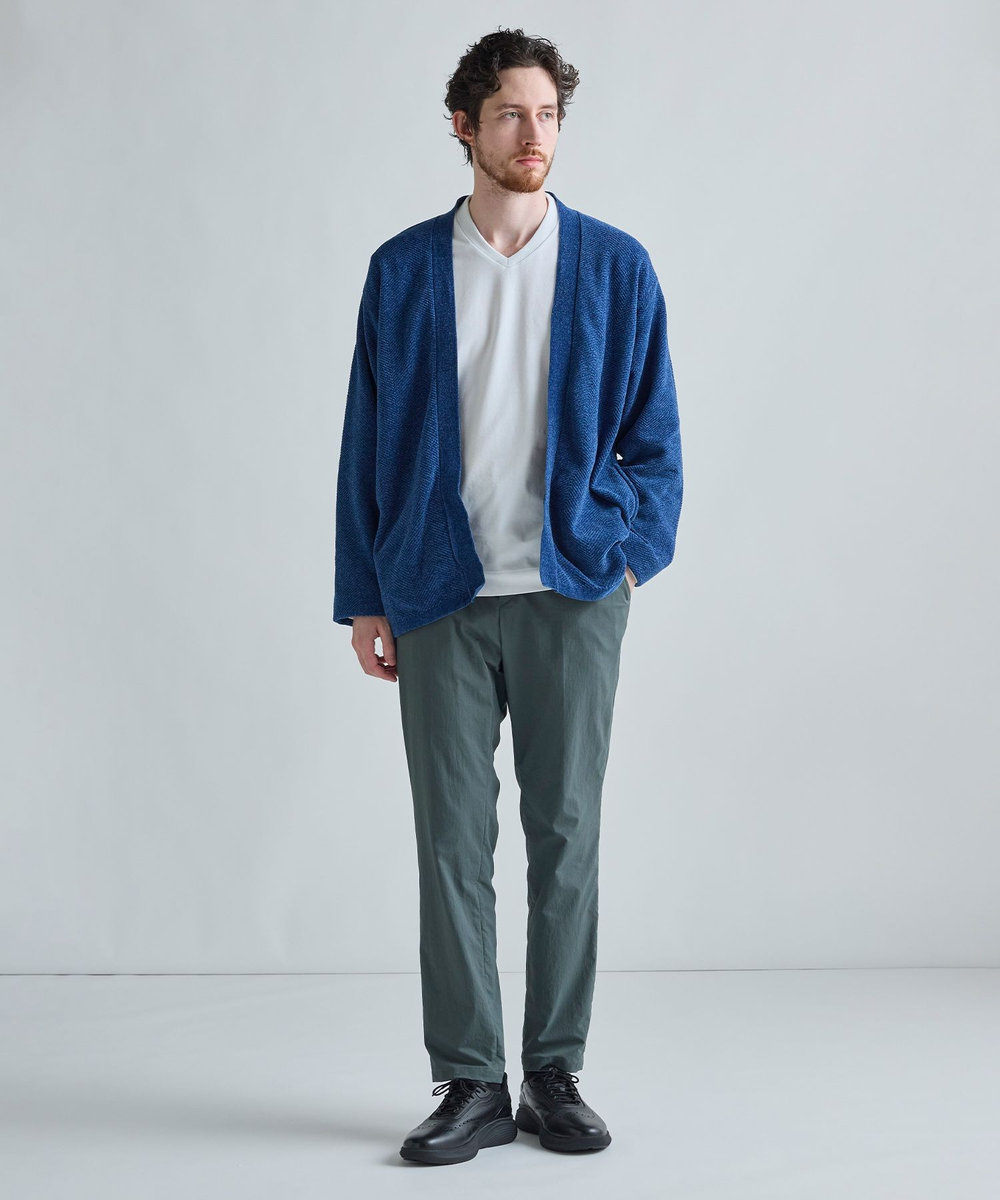 MEN'S BIGI モールヘリンボン ボタンレスカーディガン ブルー