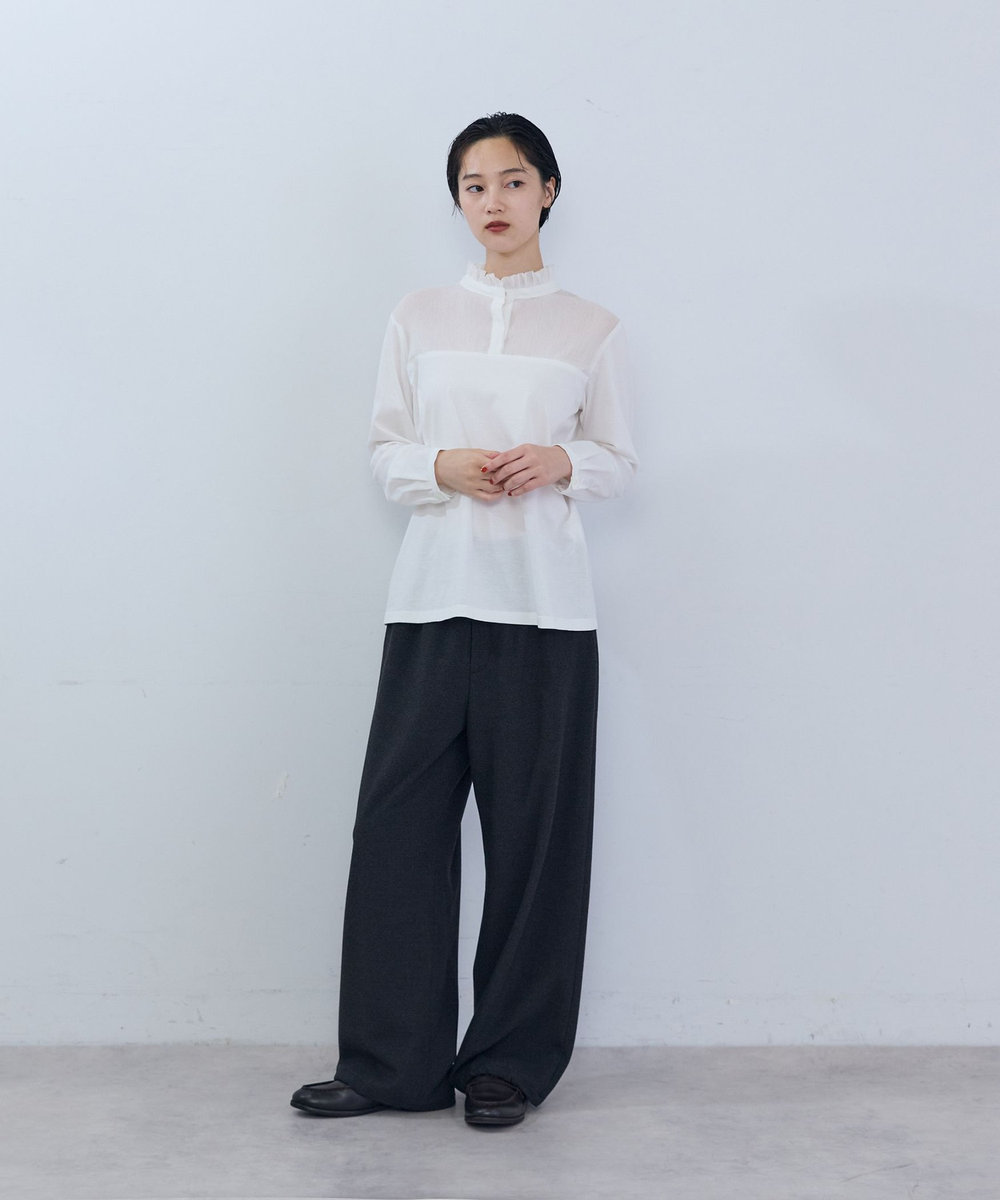 ADIEU TRISTESSE コットンチュール×カットソーブラウス オフホワイト