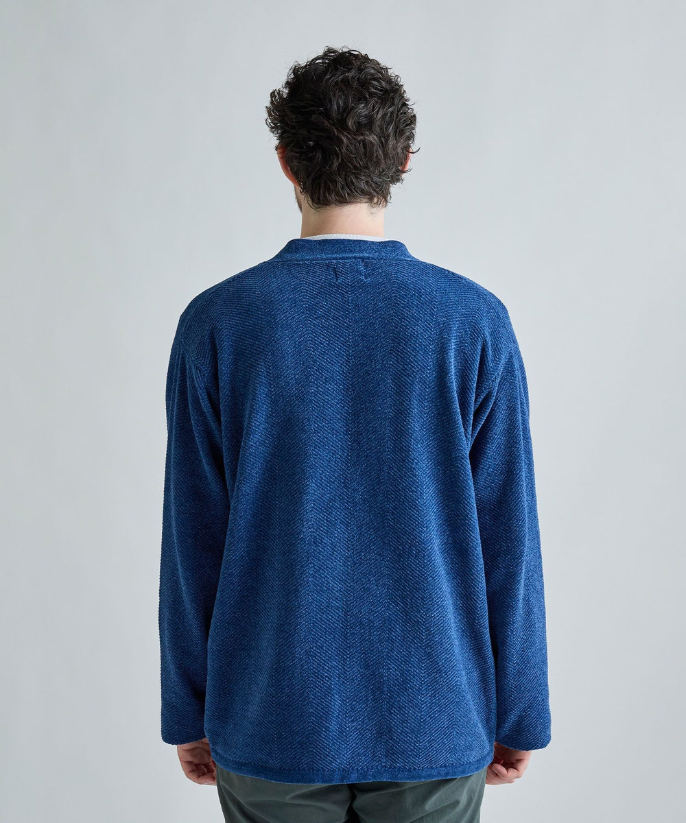MEN'S BIGI モールヘリンボン ボタンレスカーディガン ブルー