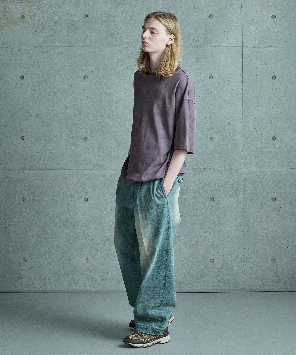 MEN'S BIGI セミワイドデニムタックパンツ ブルー